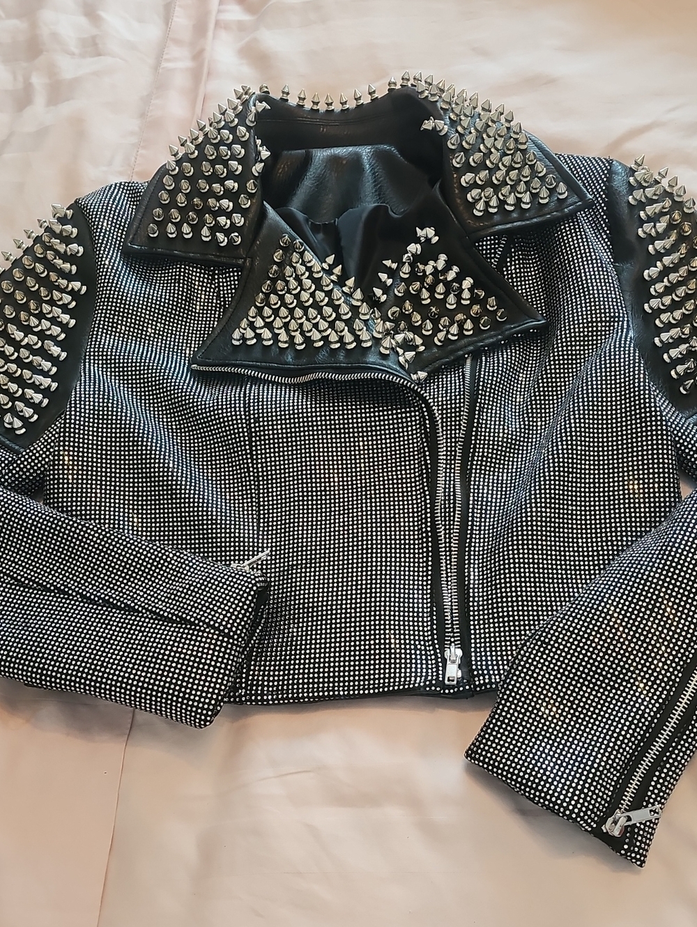 Black Studded Women's Leather Moto Jacket